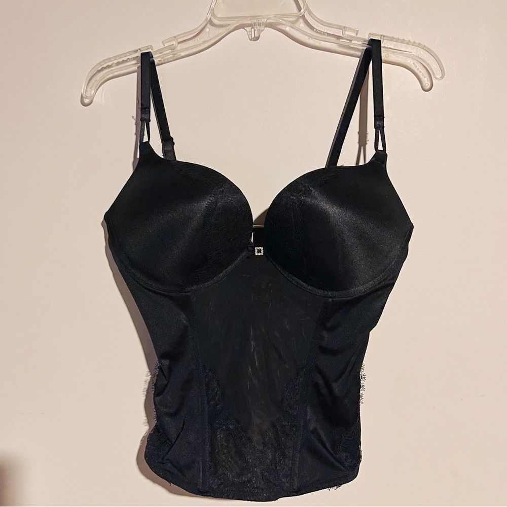 Victorias Secret Black Eyelash Lace Bustier Corset Underwire Camisole To…